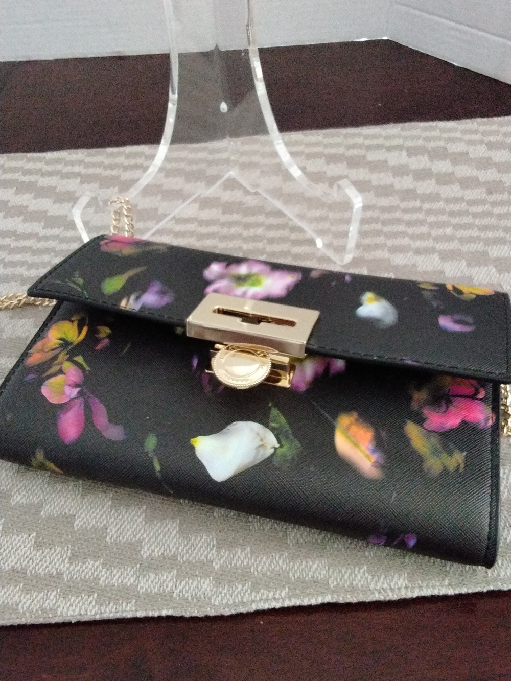 Ted Baker Black Floral Chain Shoulder Clutch